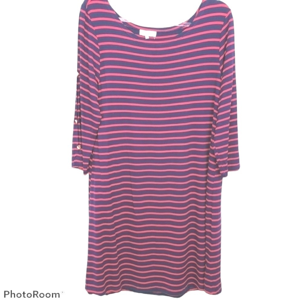 TOP It Off Navy & Red Stripe 3/4 open Sleeve‎ TShirt Dress Size large